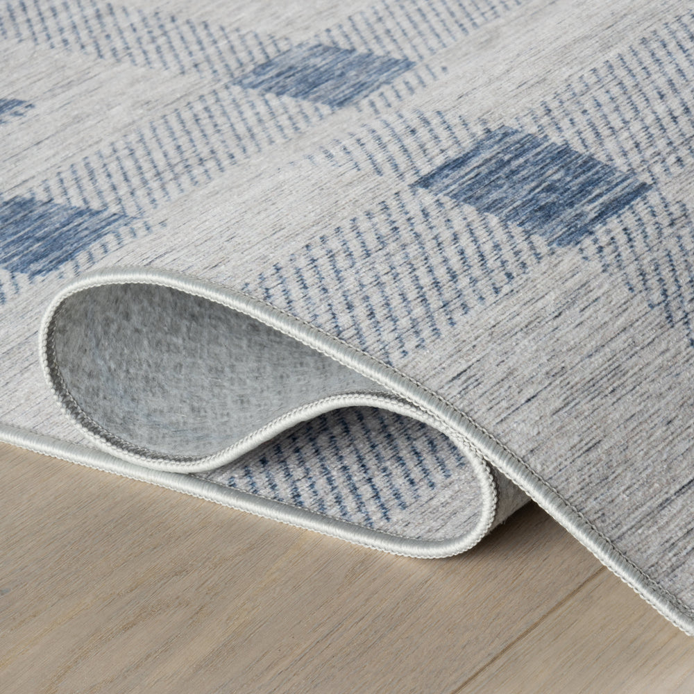 Gingham Machine Washable Rug | Blue