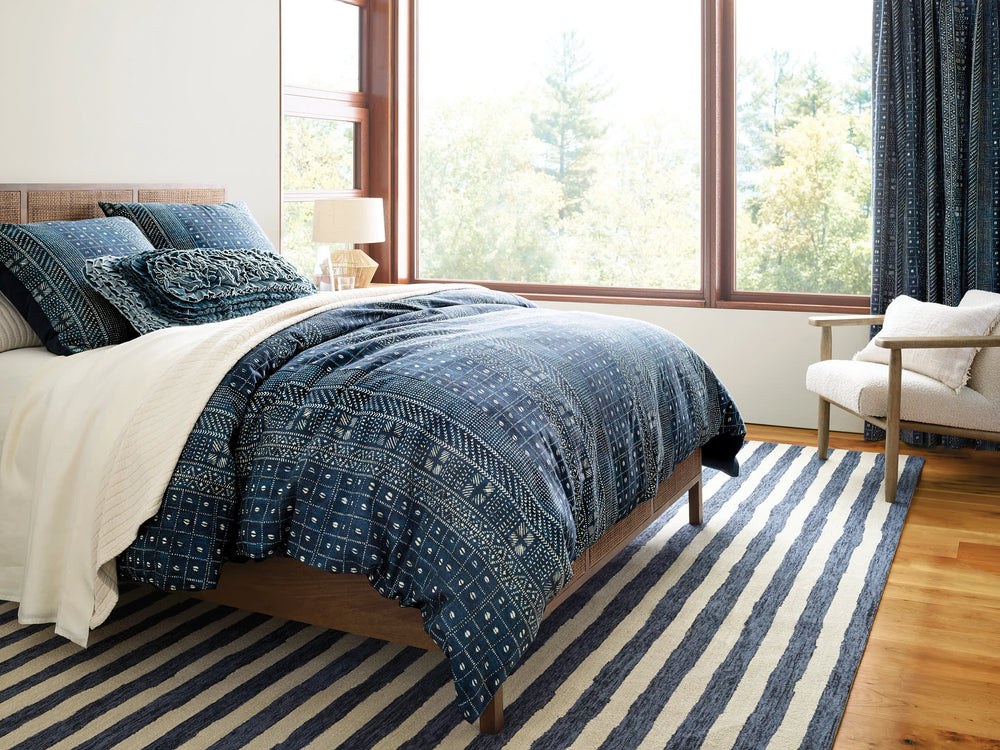 Silas Stripe Hand Micro Hooked Wool Rug | Navy