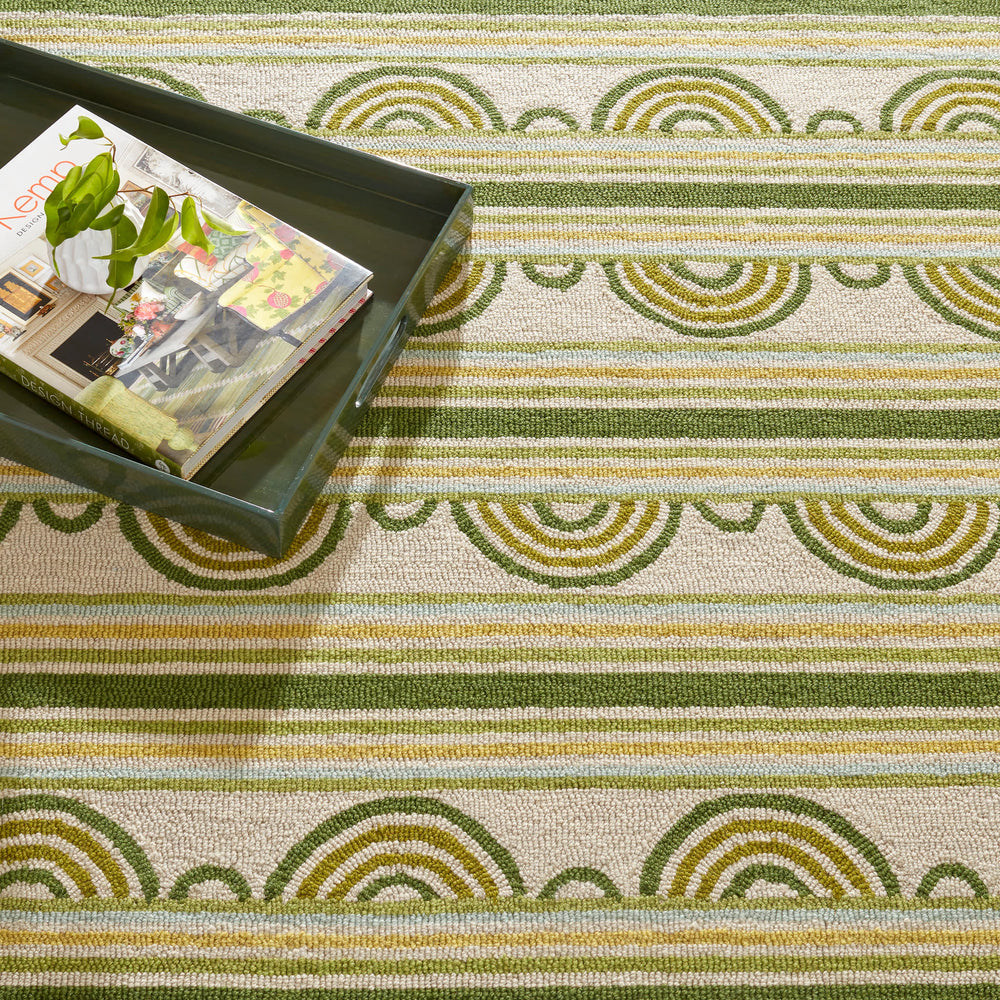 Button Hand Micro Hooked Wool Rug | Olive