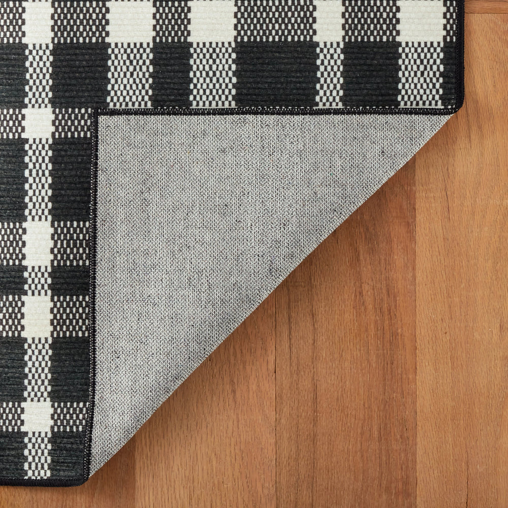 Houston Plaid Machine Washable Rug | Black