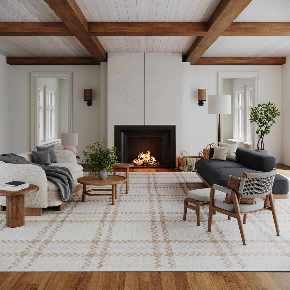Rhona Plaid Woven Wool Custom Rug | Beige