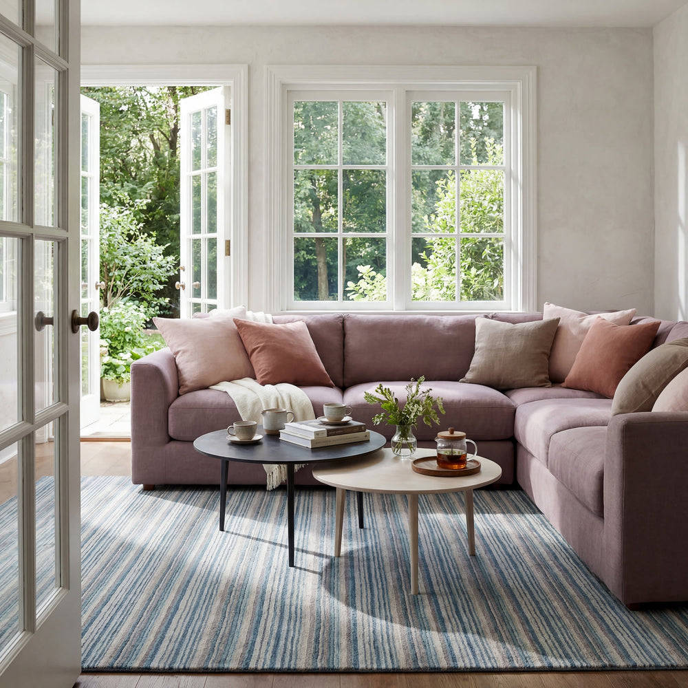 Brindle Stripe Hand Loom Knotted Wool Rug | Blue
