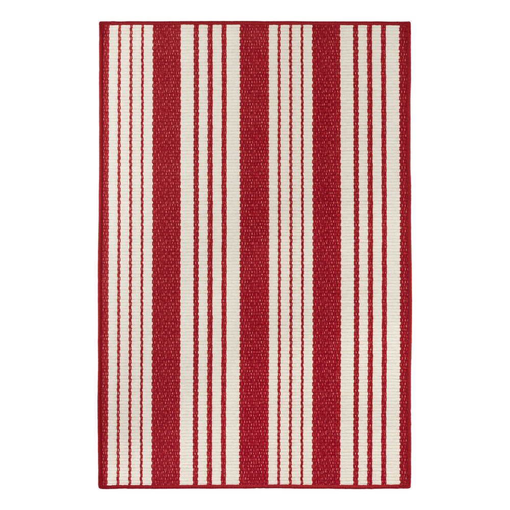 Abby Ticking Machine Washable Rug | Red