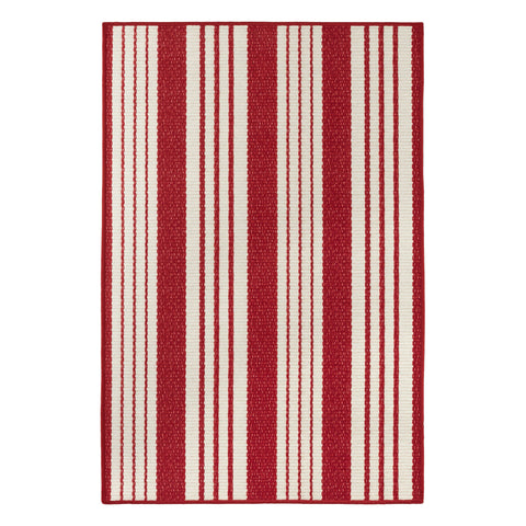 Abby Ticking Machine Washable Rug | Red