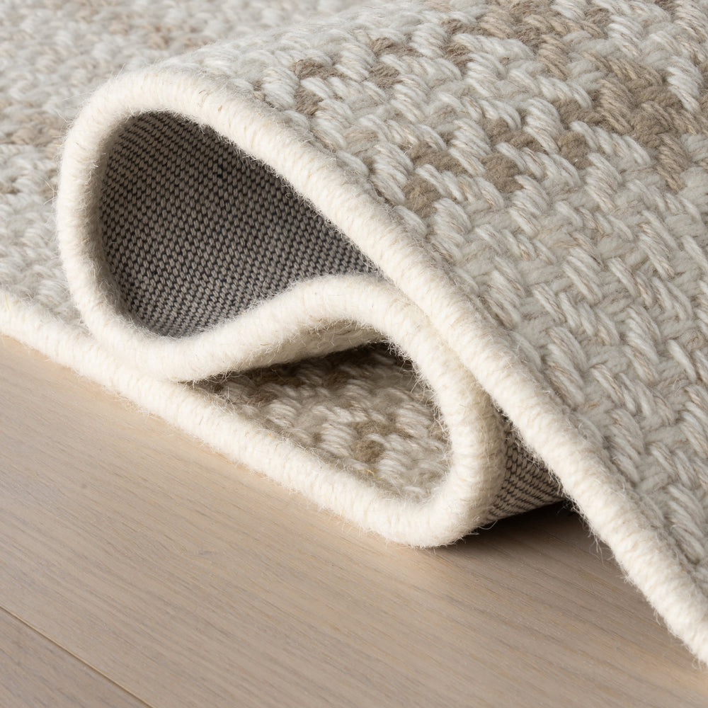 Rhona Plaid Woven Wool Custom Rug | Beige