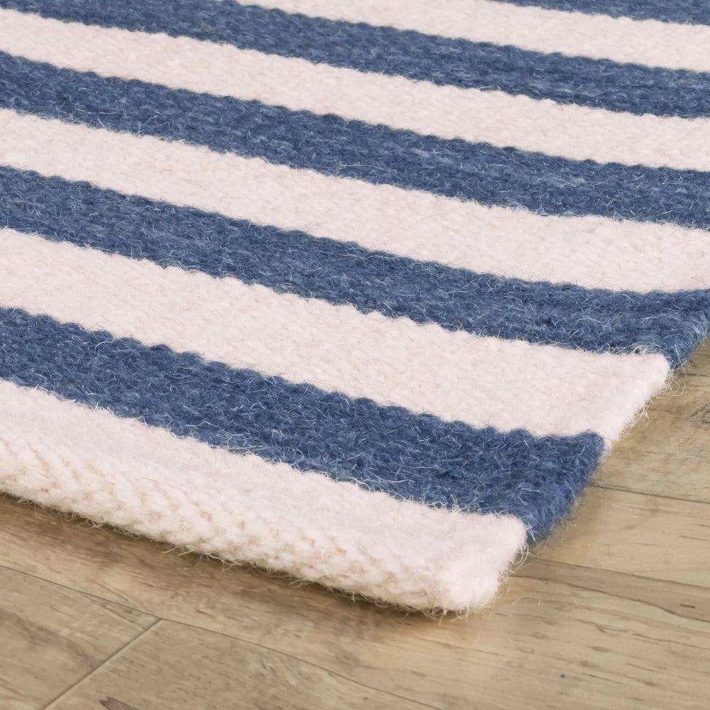 Ladder Stripe Handwoven Wool Rug | Navy/Ivory