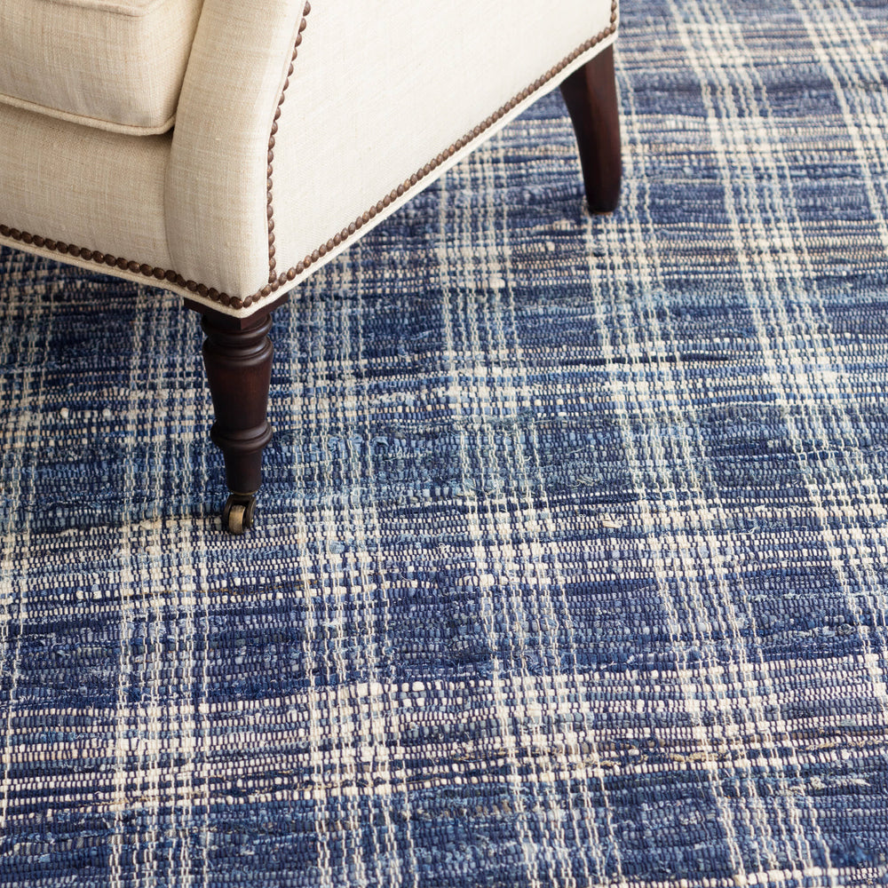 Denim Plaid Handwoven Cotton Rug | Blue