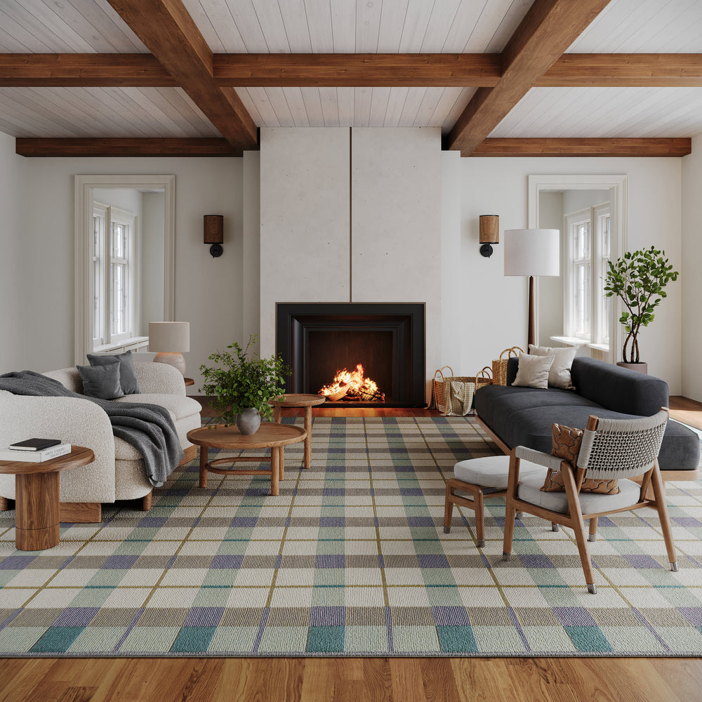 Sundara Modern Plaid Indoor/Outdoor Rug | Blue Multi