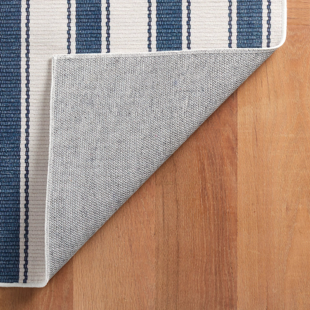 Awning Stripe Machine Washable Rug | Blue
