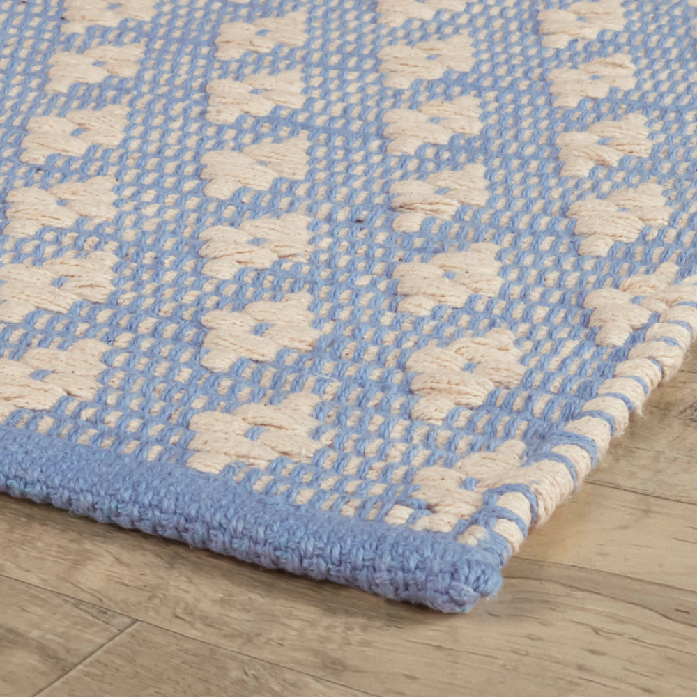 Dainty Diamond Handwoven Cotton Rug | Denim/Ivory