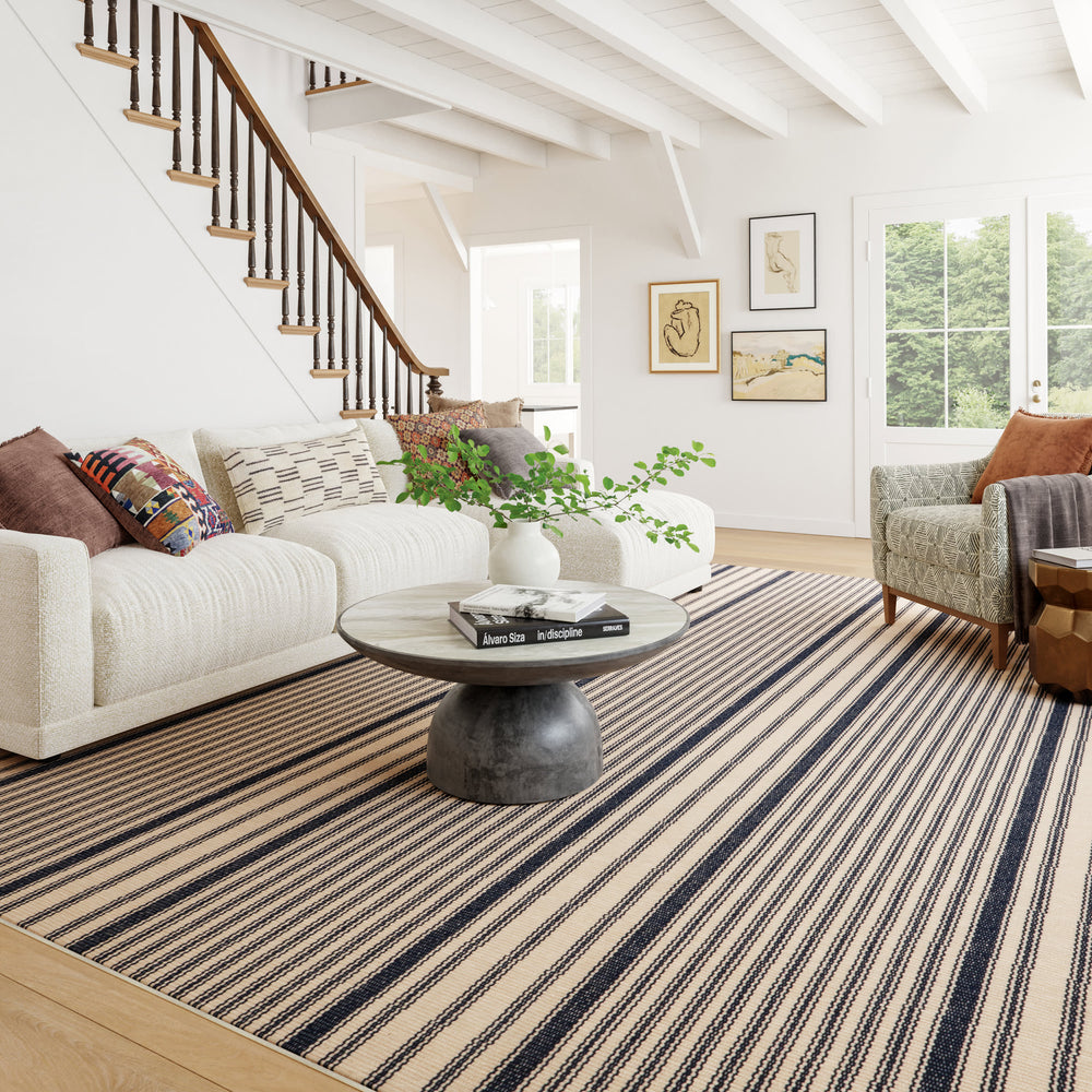 Axiom Coastal Striped Machine Washable Rug | Navy