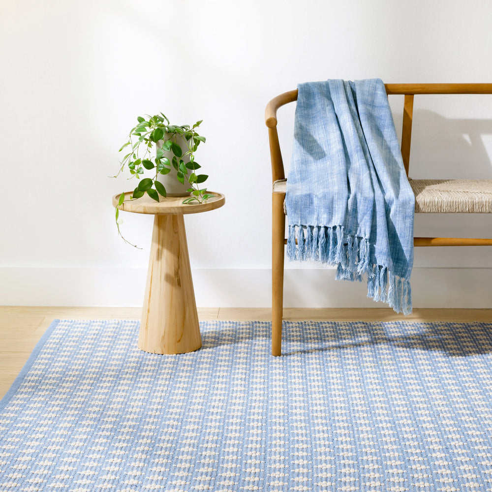 Dainty Diamond Handwoven Cotton Rug | Denim/Ivory