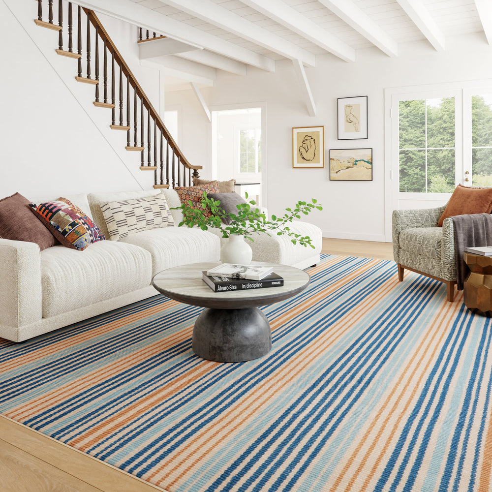 Stockholm Striped Machine Washable Rug | Blue