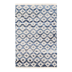 Denim Rag Diamond Handwoven Cotton Rug | Ivory