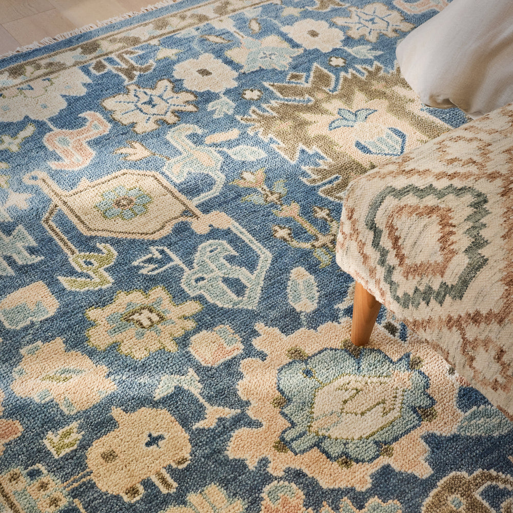 Jelly Roll Custom Rug Ottoman | Blue