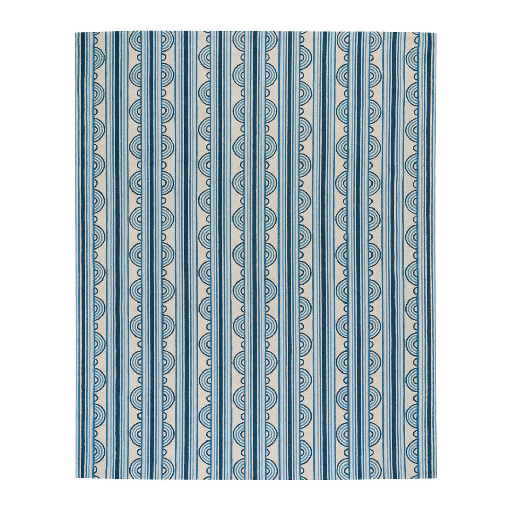 Button Hand Micro Hooked Wool Rug | Blue